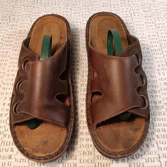 Naot women's brown leather and suede slide sandals sz 38 EU / 7 -7.5 US - Picture 2 of 14